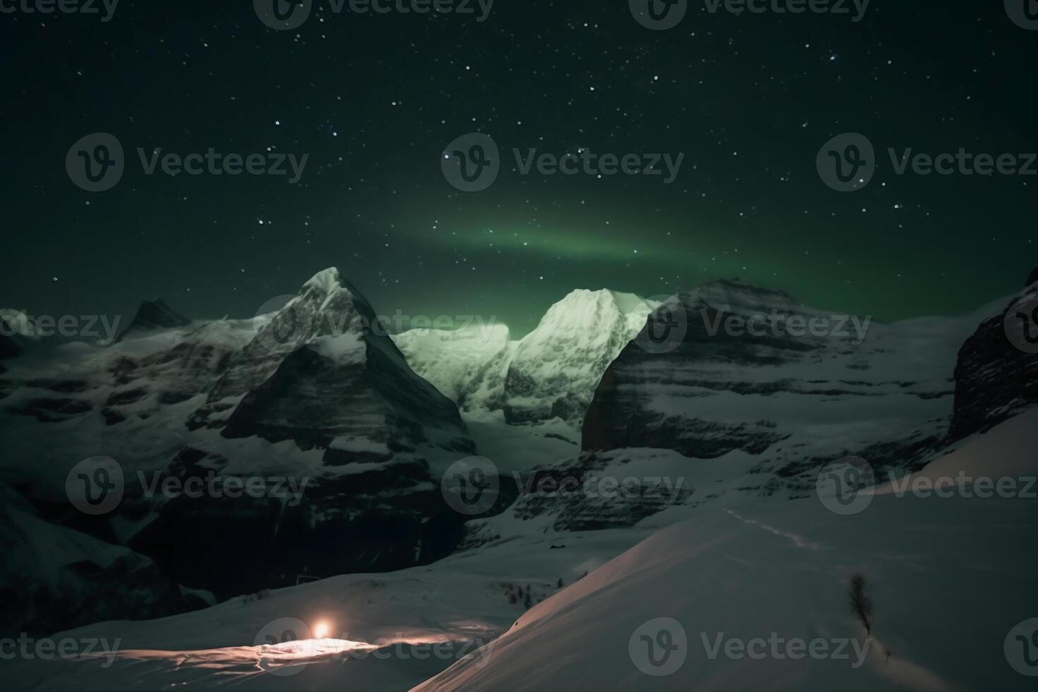 Aurora, Swiss Alps, star, snow, winter. photo