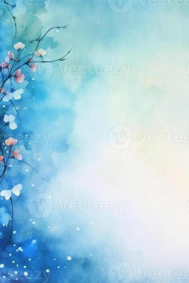 light blue background paper texture tiny petal flower painting in watercolor style. photo