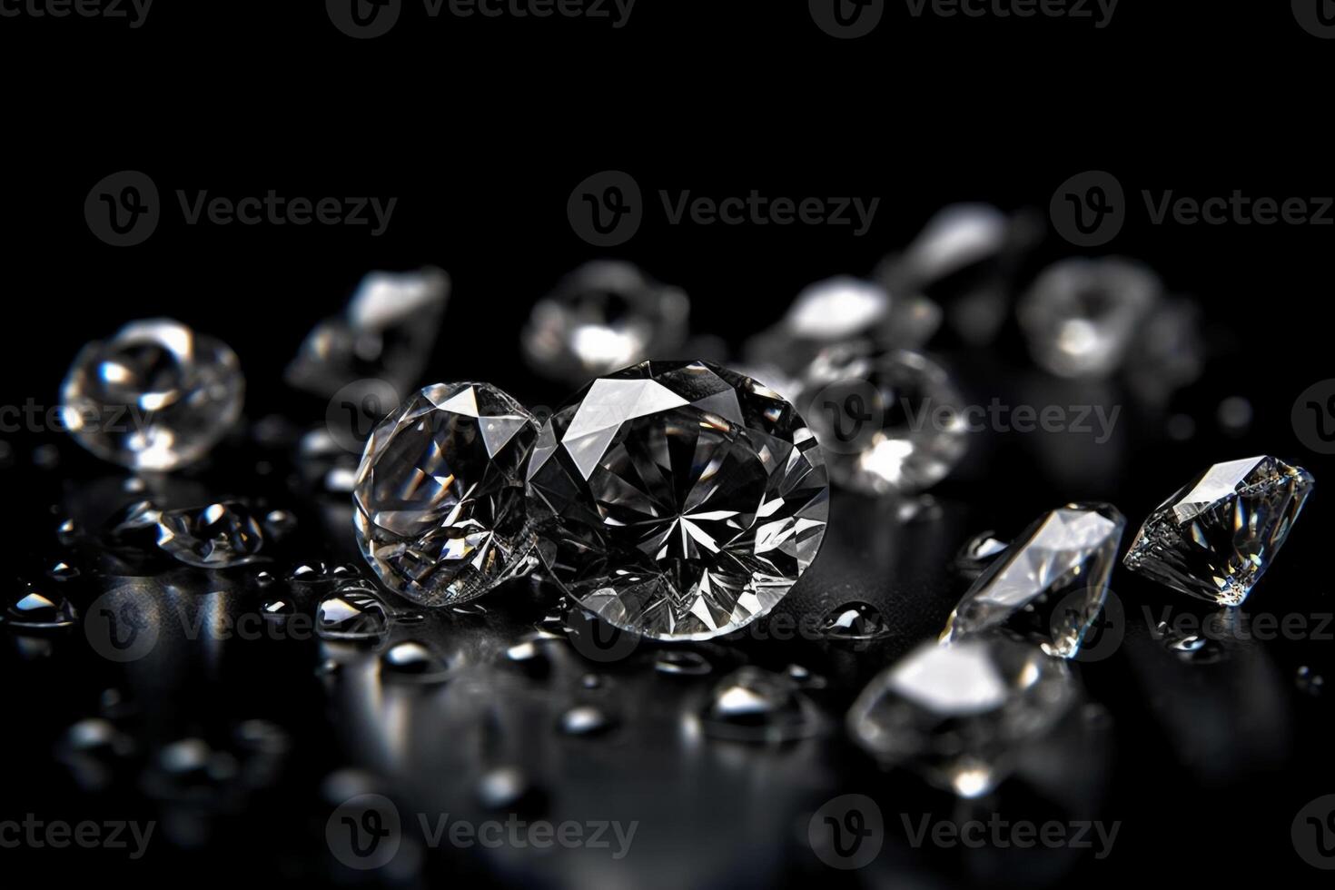 Diamonds on black background copyspace. photo