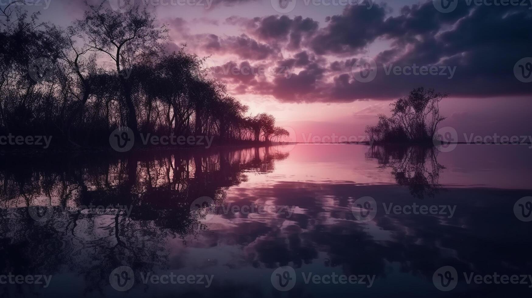 A scene in which the entire purple sky is reflected in the water. photo