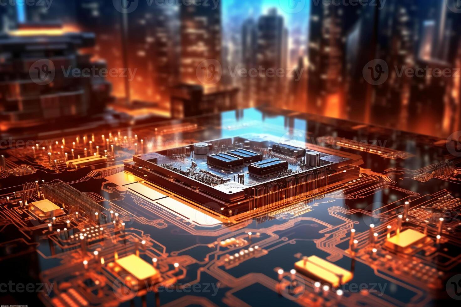 Digital technology circuit board as a futuristic and innovative background. photo