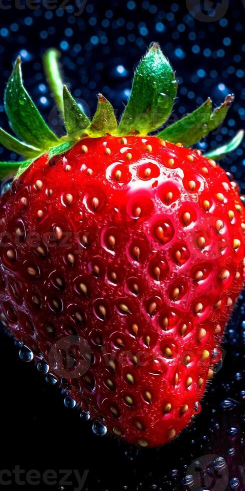 Dynamic and mesmerizing composition of a strawberry wet. AI geneartive photo