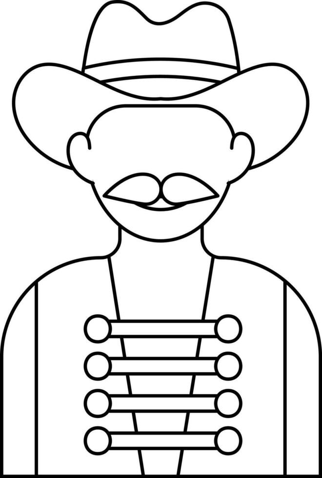 Cowboy Icon In Black Line Art. vector