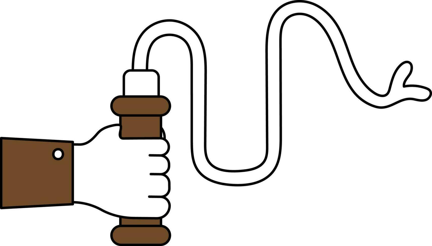 Hand Holding Whip Icon In Brown And White Color. vector