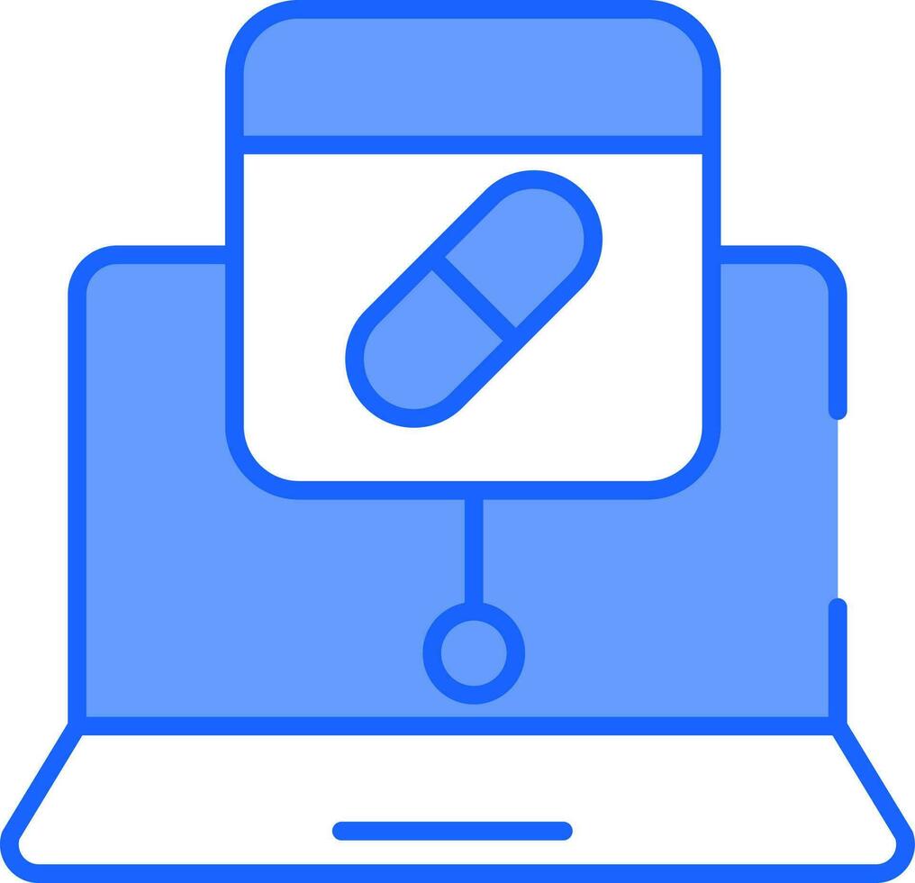 Blue And White Color Medical Prescription In Laptop Icon. vector