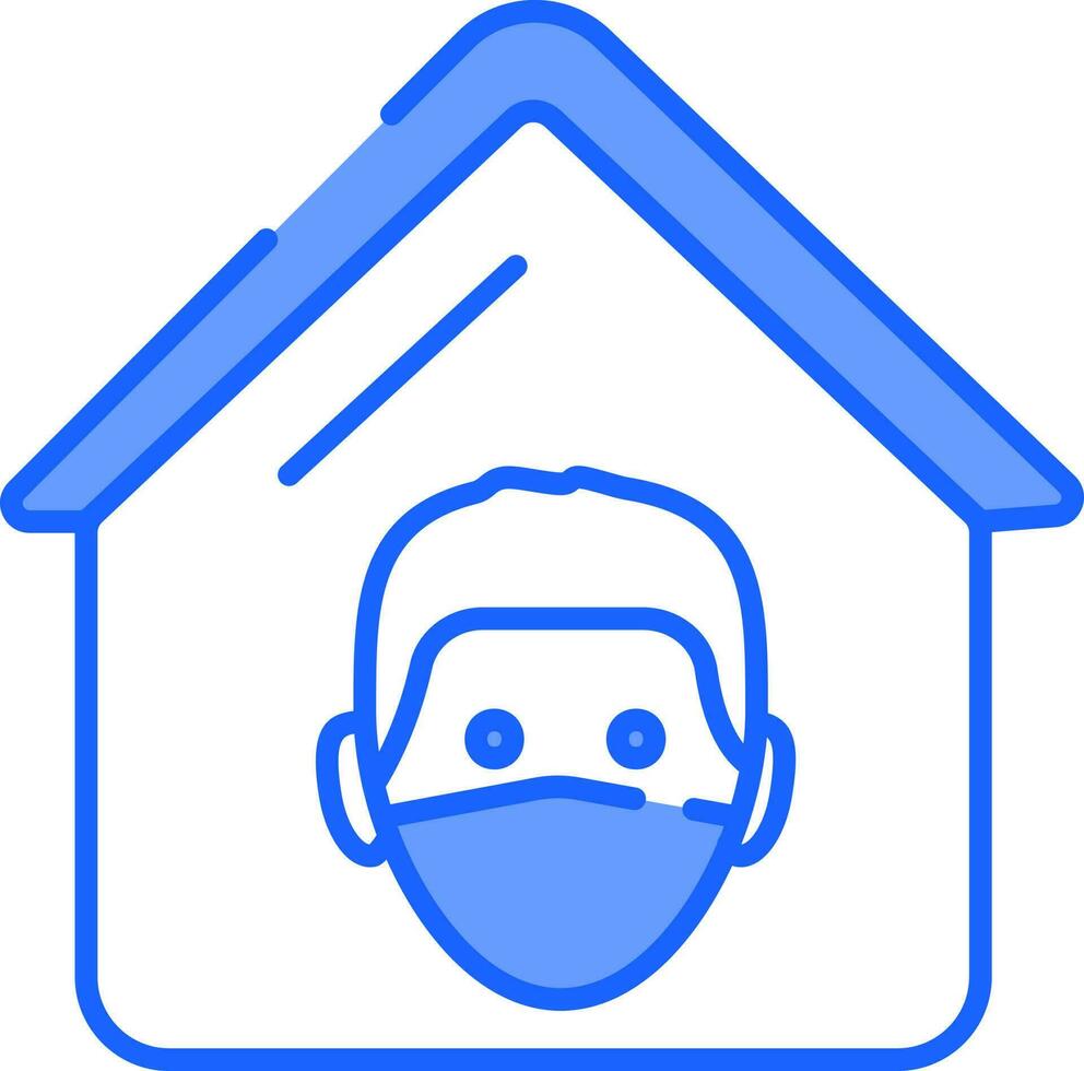 Blue And White Color Man Using Face Mask In House Icon. vector