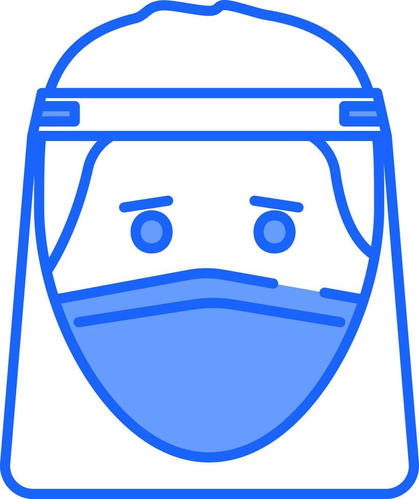 Man Wearing Face Shield Icon In Blue And White Color. vector
