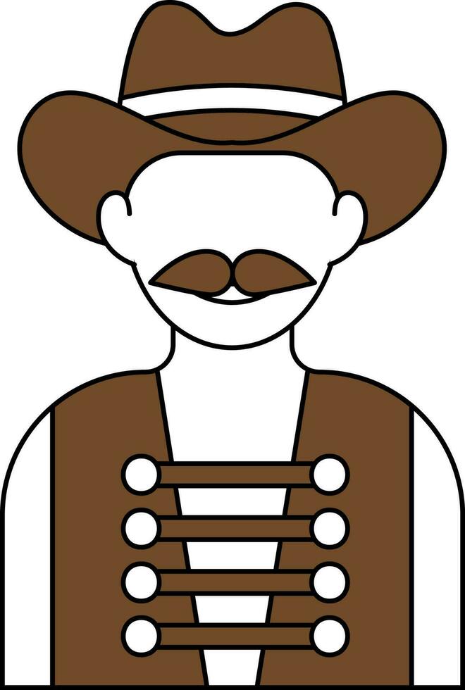 Cowboy Icon In White And Brown Color. vector