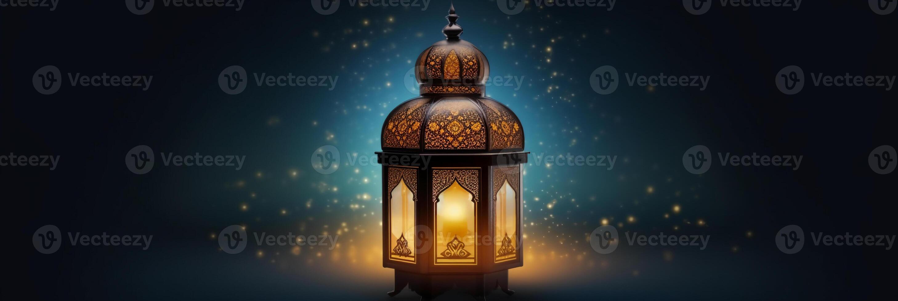 Ramadan Kareem greeting card. Islamic lantern. photo