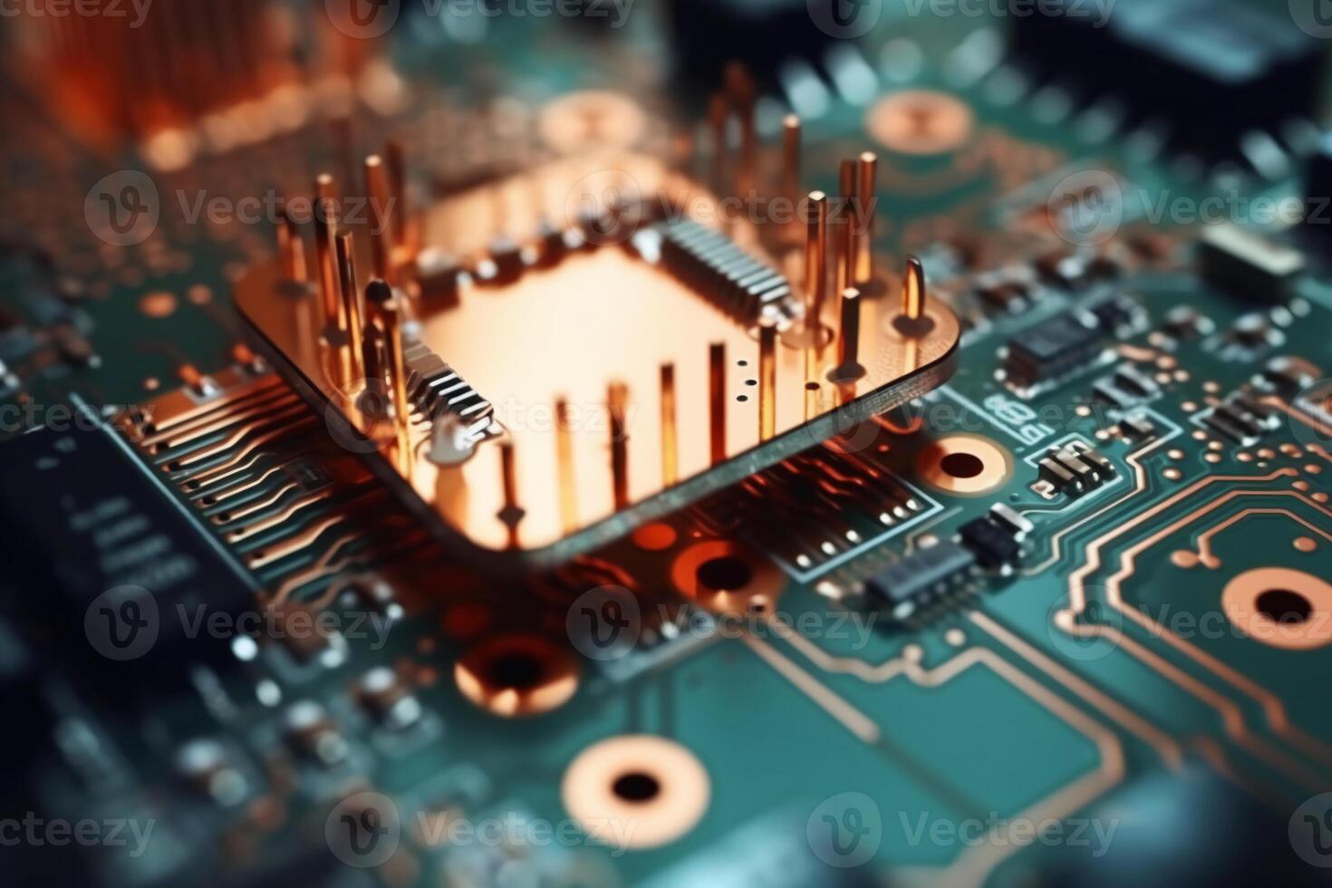 Macro photography of Electronic Circuit Board top view. photo