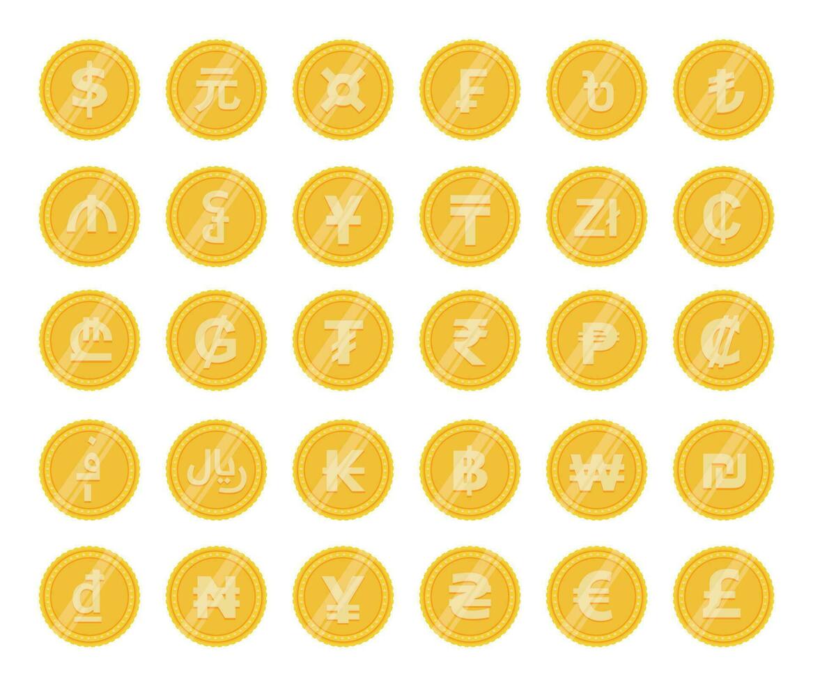 Set of coins with currency signs vector