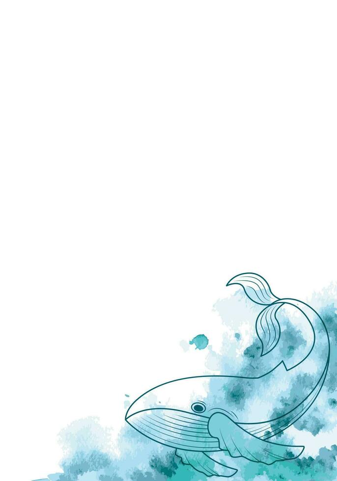 Watercolor background with a whale. vector