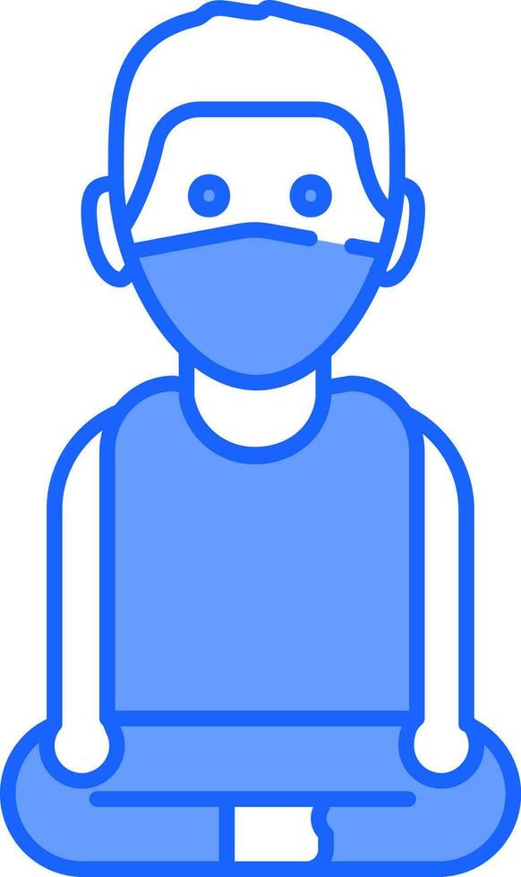 hombre haciendo yoga icono en azul y blanco color. vector