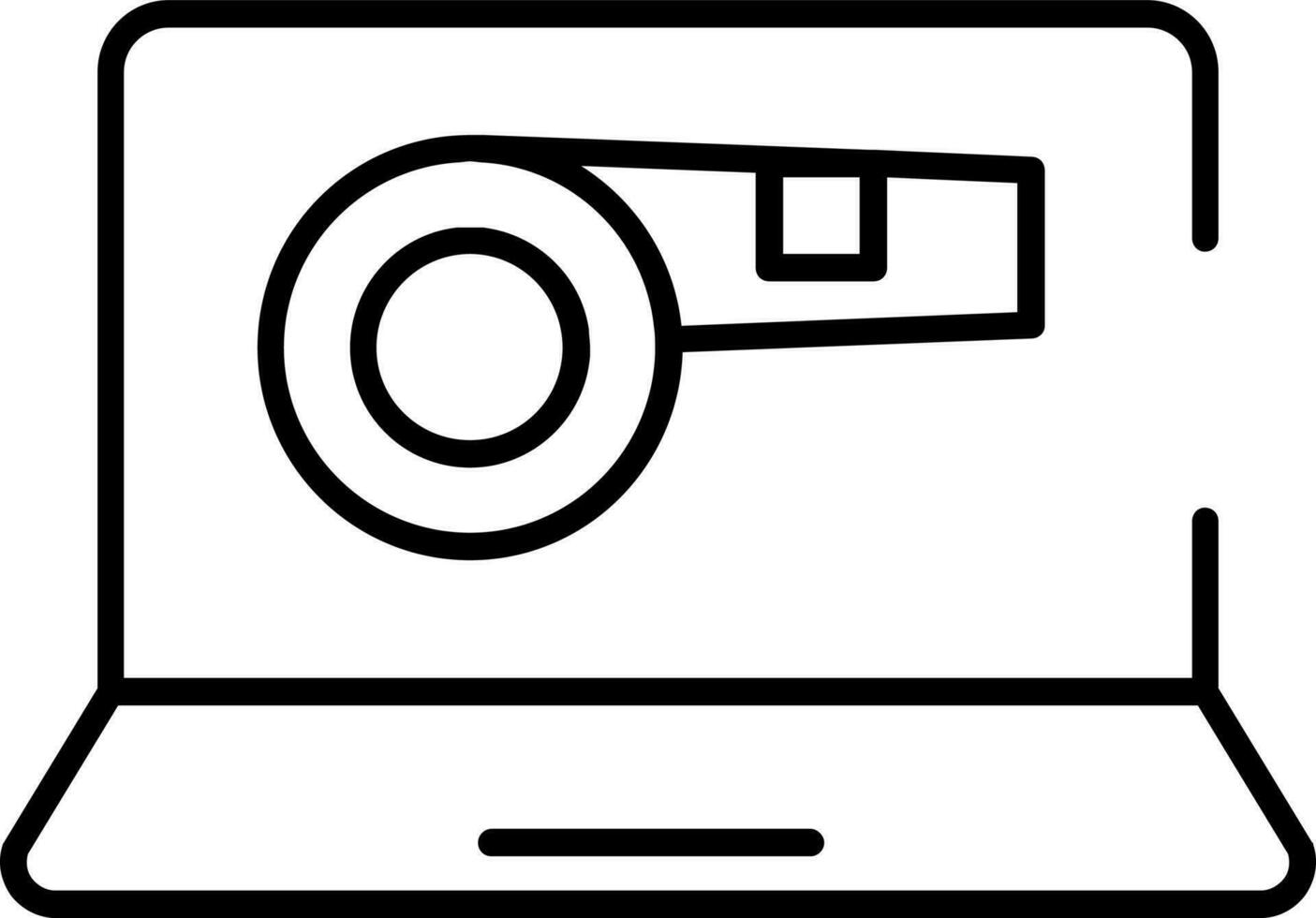 Black Line Art Whistle In Laptop Icon. vector
