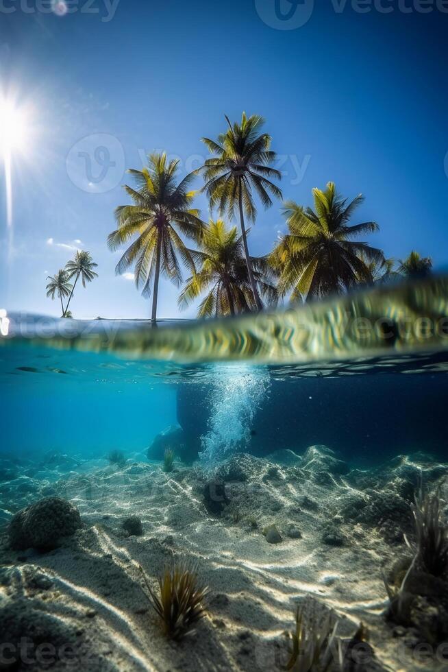 fotografía de hermosa atractivo playa escena con azul cielo. ai generativo foto