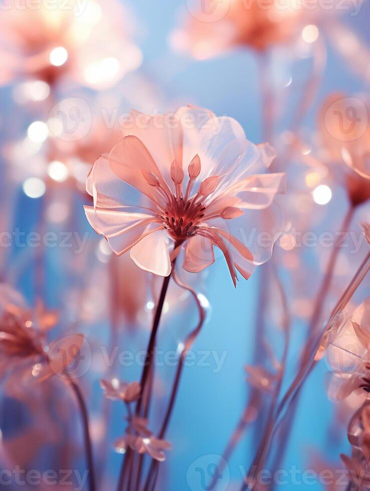 Close up photo of transparent flowers transparent light.