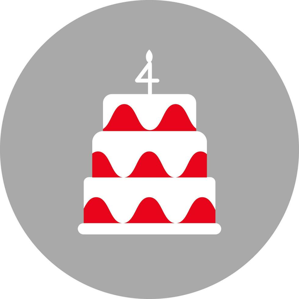 Delicious Cake With Lit Four Number Candle Icon. vector