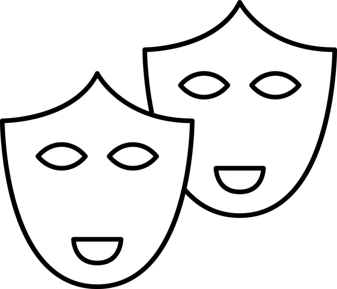 Theater Mask Icon In Black Line Art. vector