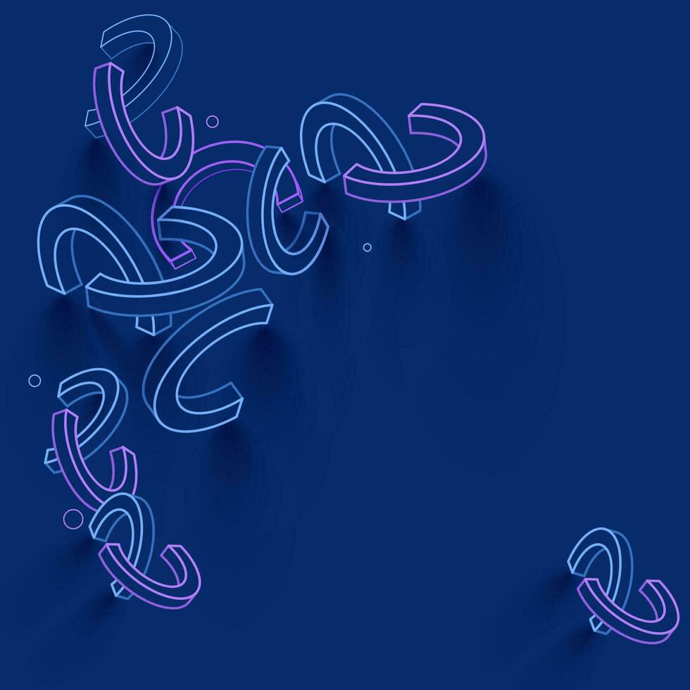 3D Line Art Alphabet C Shapes Decorated on Blue Background. vector