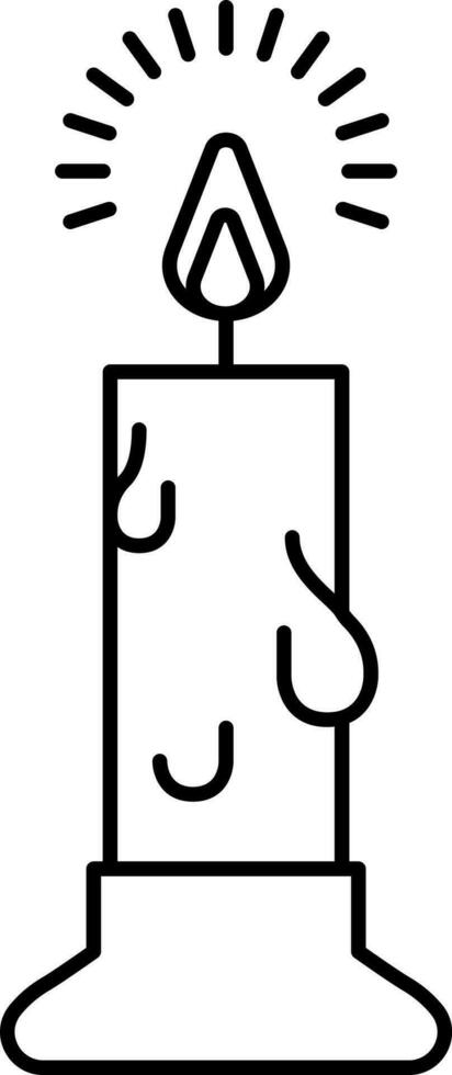 Burning Candle Icon In Black Outline. vector