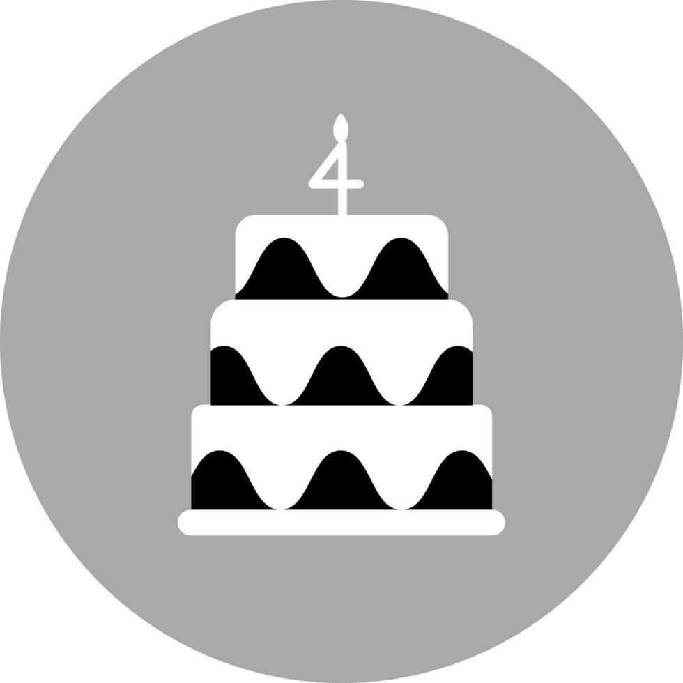 Cake With Four Number Candle Icon On Gray Background. vector