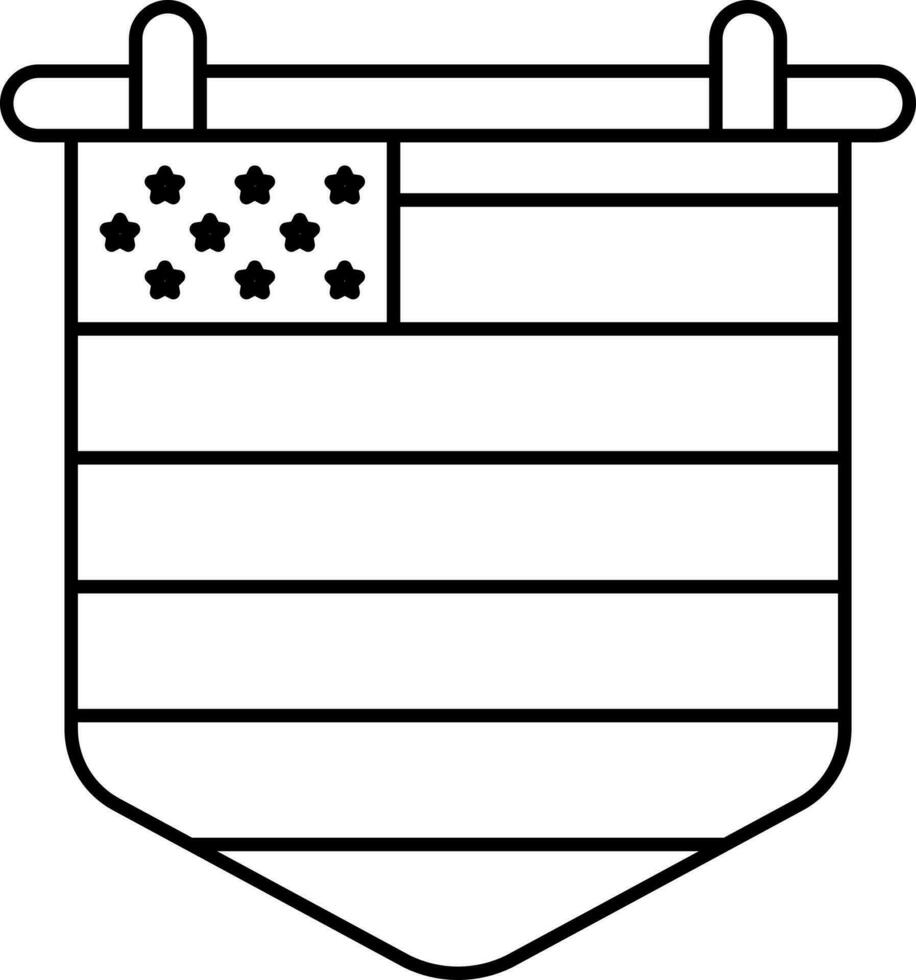 American Flag OR Badge Icon In Black Line Art. vector