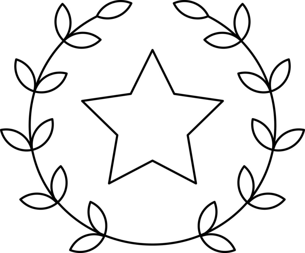 Star Laurel Wreath Icon In Linear Style. vector
