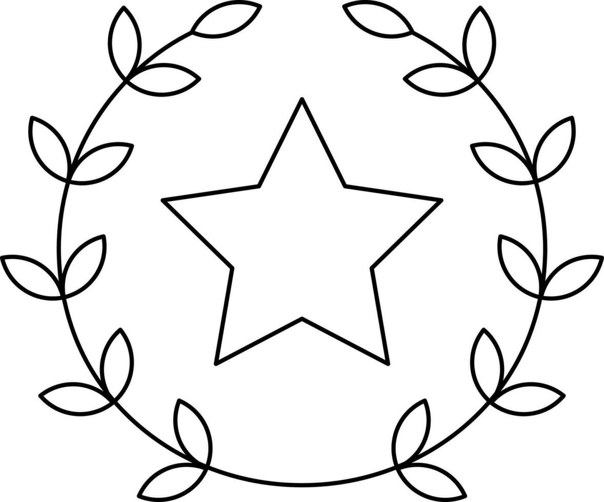 Star Laurel Wreath Icon In Linear Style. vector