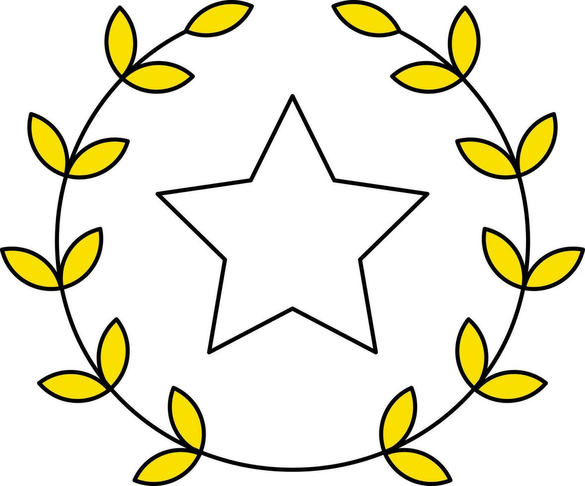 Star Laurel Wreath Icon In White And Yellow Color. vector