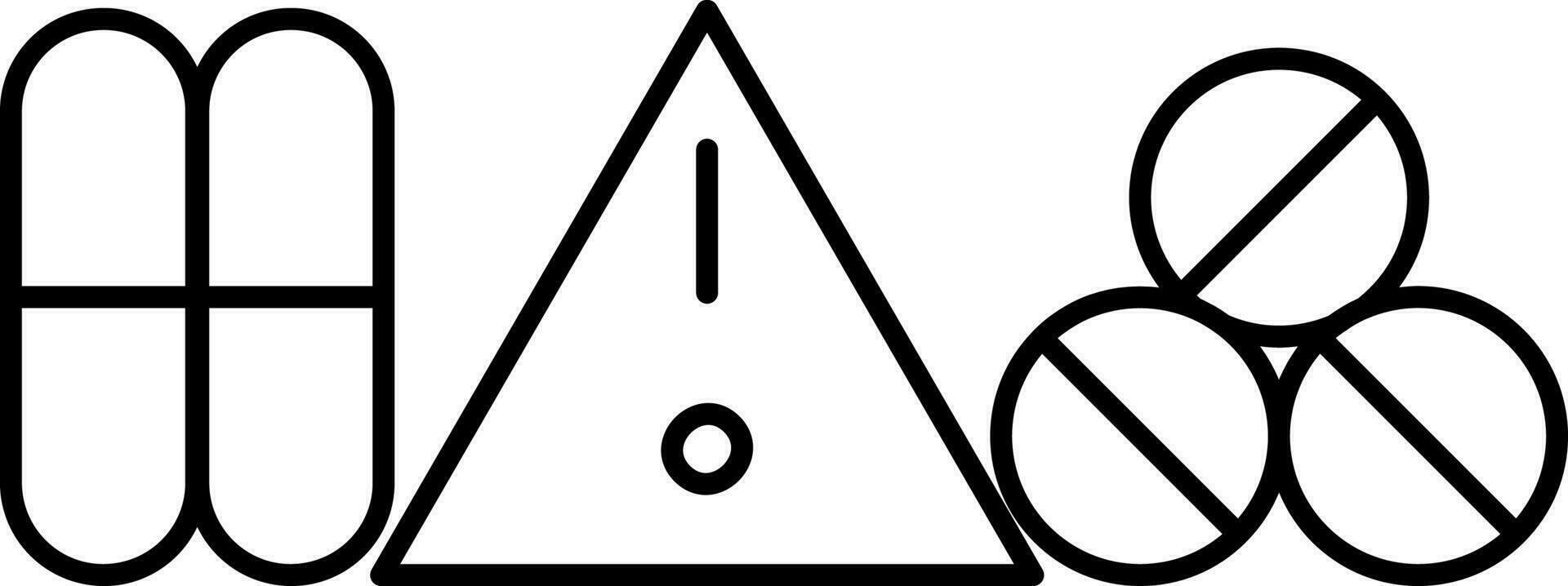 Warning Medicine Icon In Black Line Art. vector