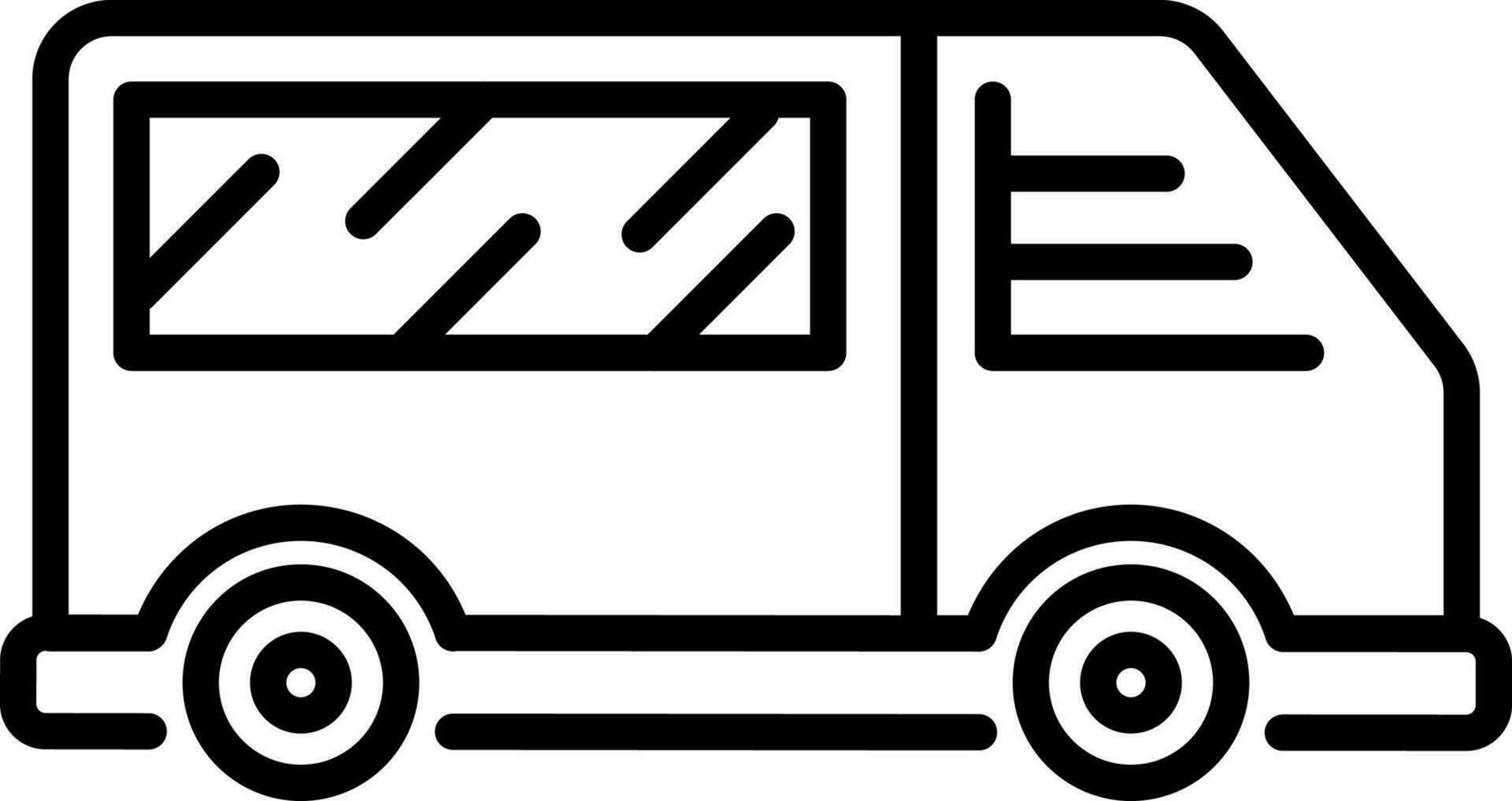 Minivan or Bus Icon in Black Line Art. vector