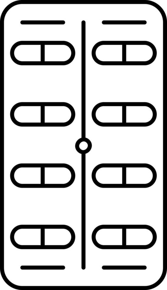 Medicine Pill Packet Icon In Black Outline. vector