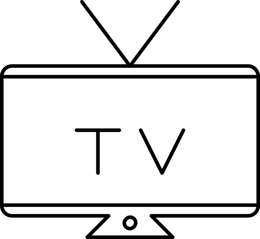 Retro TV Icon In Black Line Art. vector