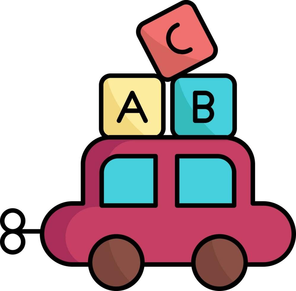 Flat Style Toy Car With Alphabet Cube Icon. vector