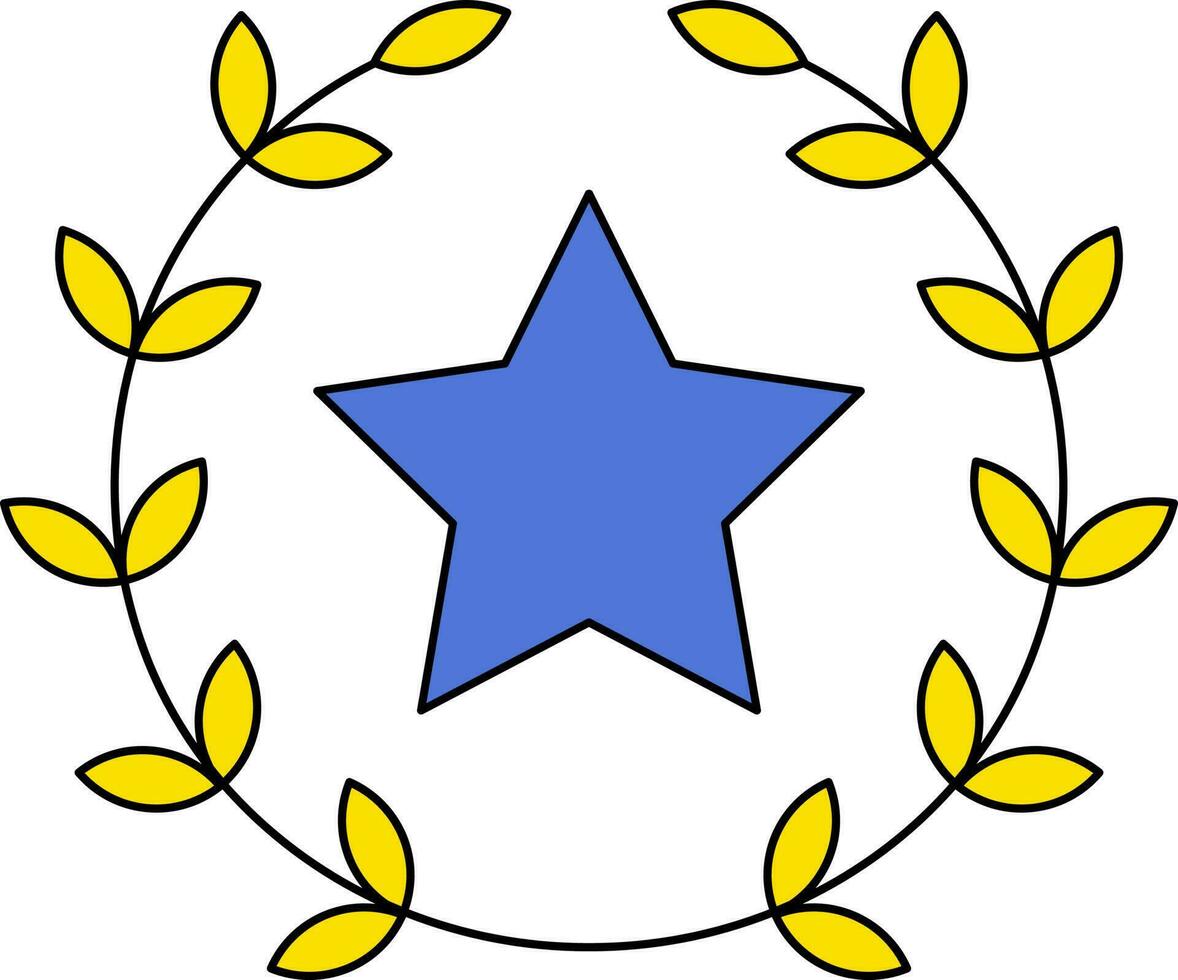 Star Laurel Wreath Icon In Blue And Yellow Color. vector