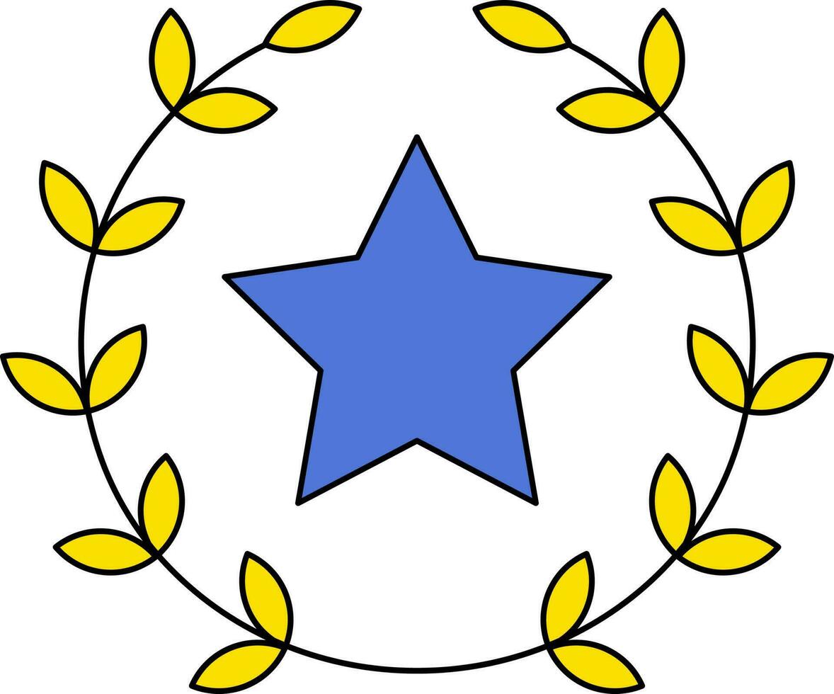 Star Laurel Wreath Icon In Blue And Yellow Color. vector