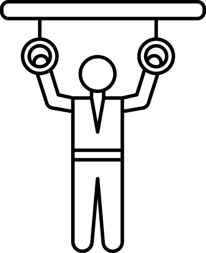 Man Hanging Gymnast Ring Icon In Black Line Art. vector