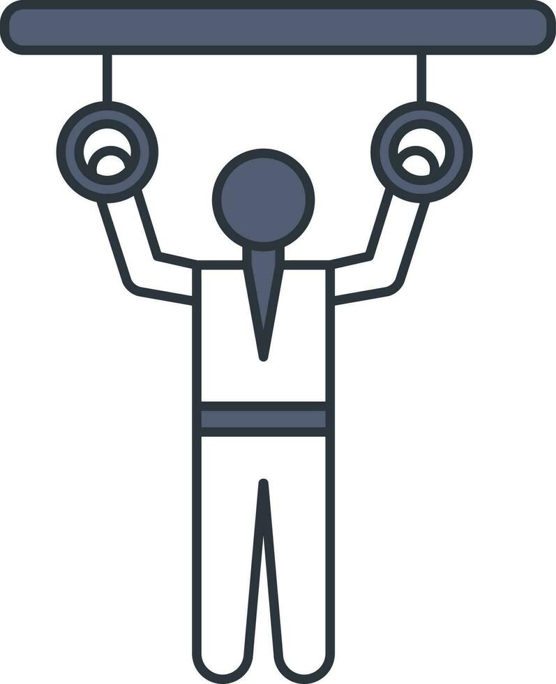 hombre colgando gimnasta anillo icono en azul y blanco color. vector