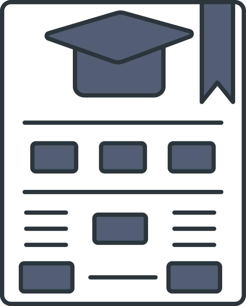 graduación certificado icono en azul y blanco color. vector