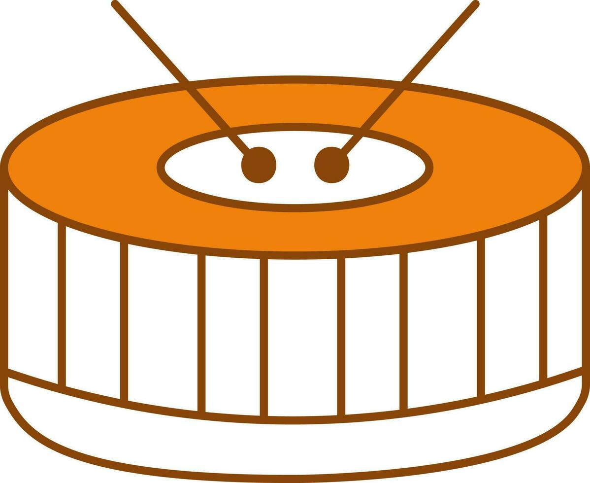 Snare Drum With Stick Icon In Orange And White Color. vector