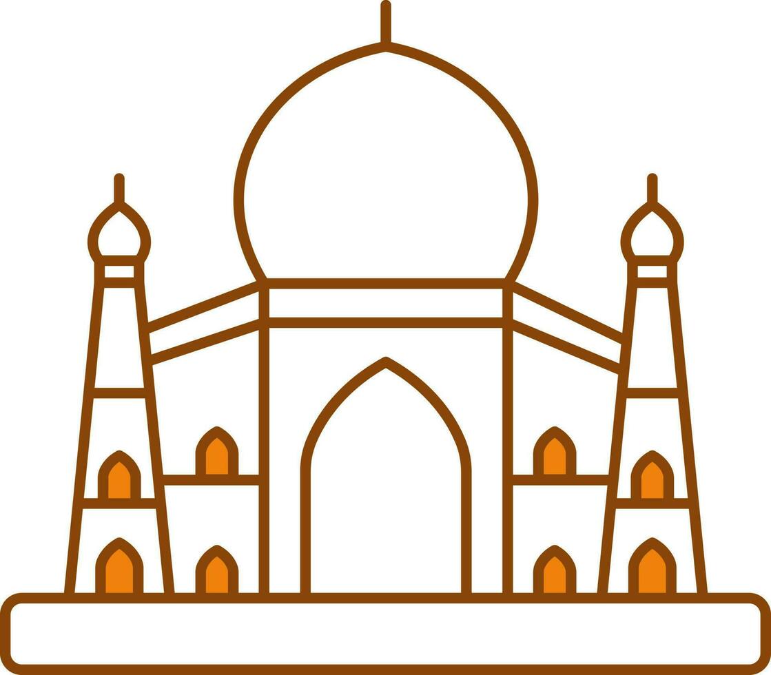 Taj Mahal Icon In Orange And White Color. vector