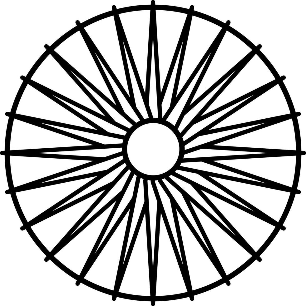 Ashoka Charka Icon In Black Line Art. vector
