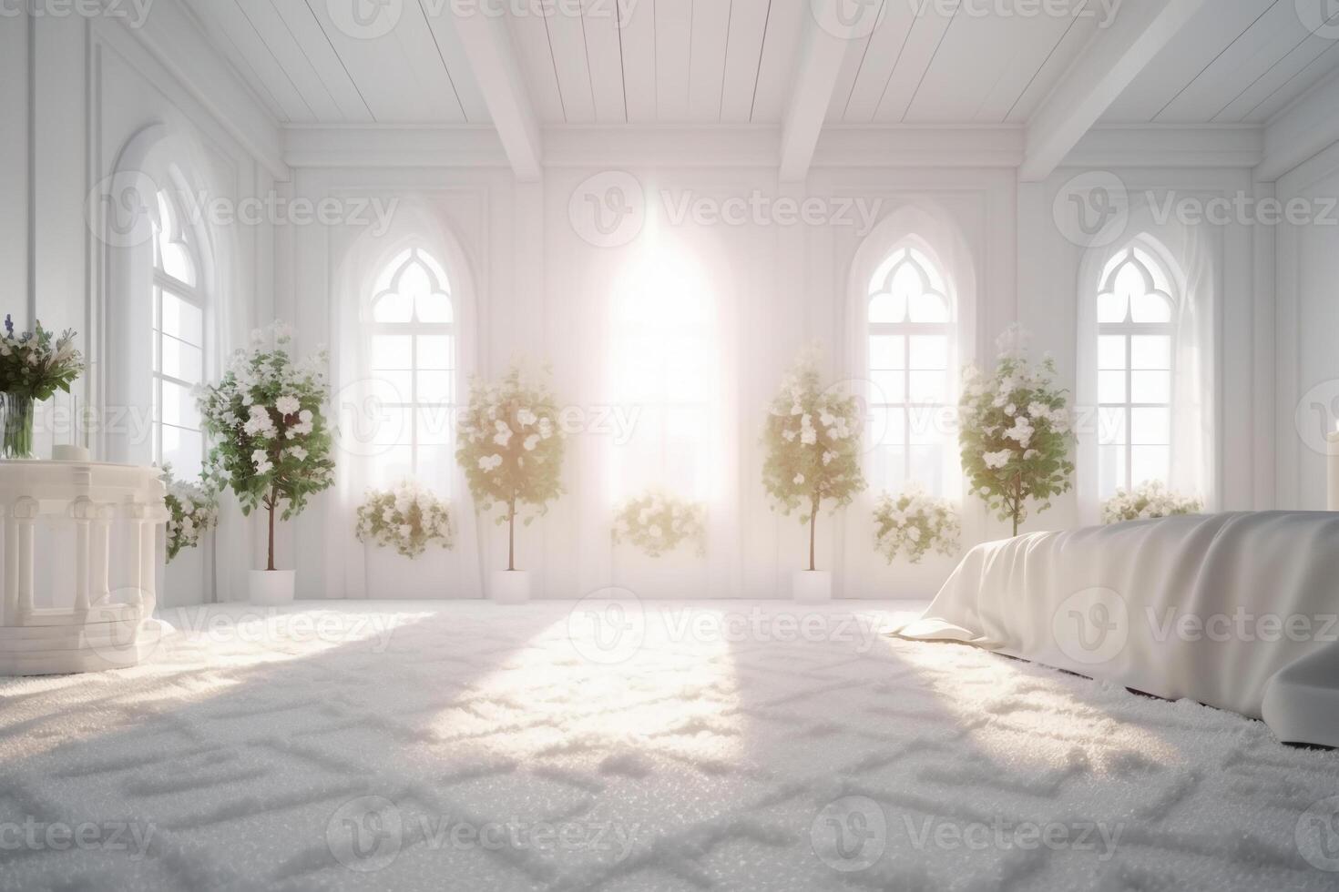 The holy light in white bedroom at the white morning. photo