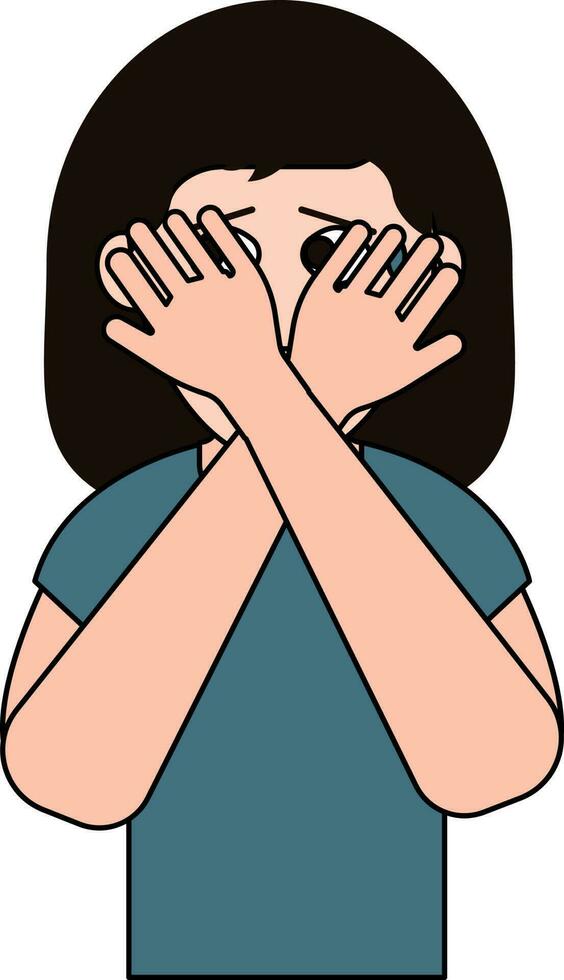 Scared Woman Icon In Blue And Peach Color. vector