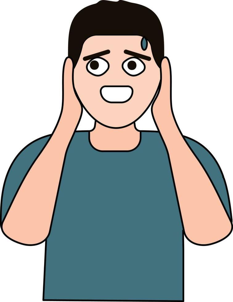 Scared Man Icon In Blue And Peach Color. vector