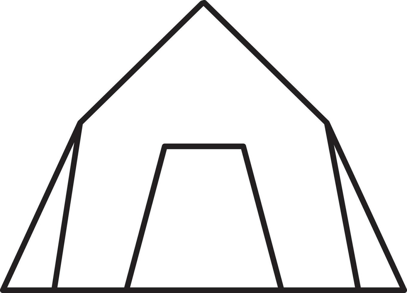 Camping Tent Icon In Black Line Art. vector