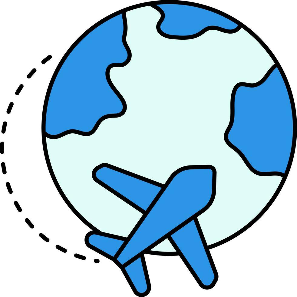 Around The World Icon In Blue Color. vector