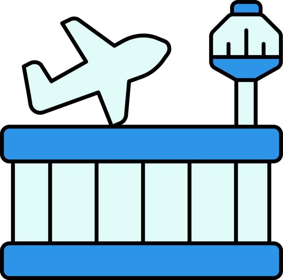 Airport Terminal Building Icon In Blue Color. vector