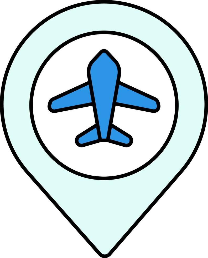 Airplane Location Pin Icon In Blue Color. vector