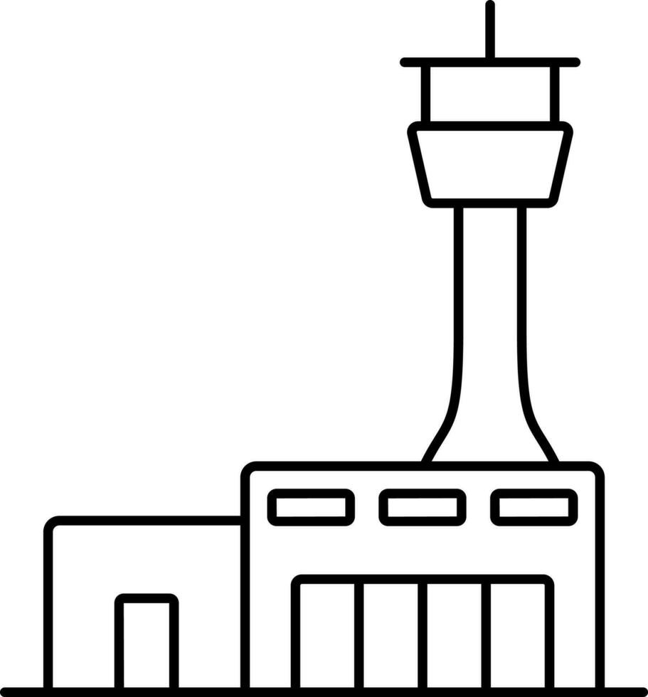 Airport Terminal Building Icon In Black Line Art. vector